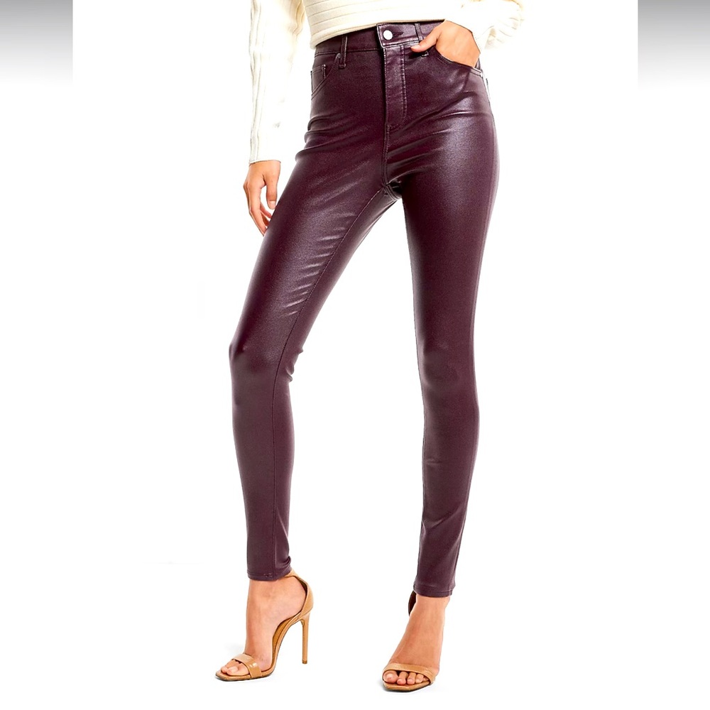 Express High Waisted Burgundy Coated Skinny Jeans. Size 4S